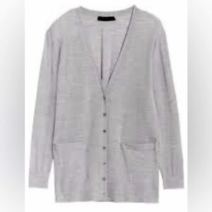 BR Merino light grey cardigan. Front pockets
